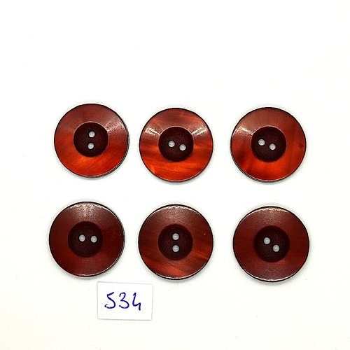6 boutons en résine marron - vintage - 22mm - tr534