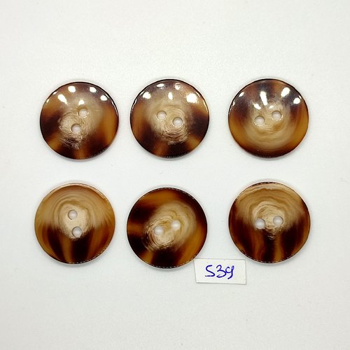 6 boutons en résine marron et beige - vintage - 27mm - tr539