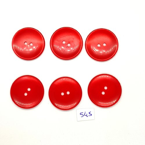 6 boutons en résine rouge - vintage - 27mm - tr545