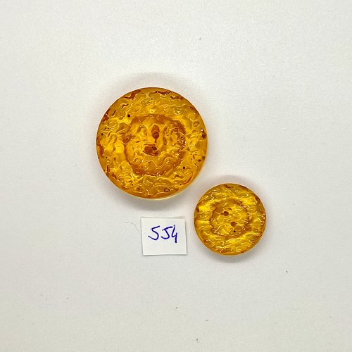 2 boutons en résine jaune - vintage - 33mm et 21mm - tr554