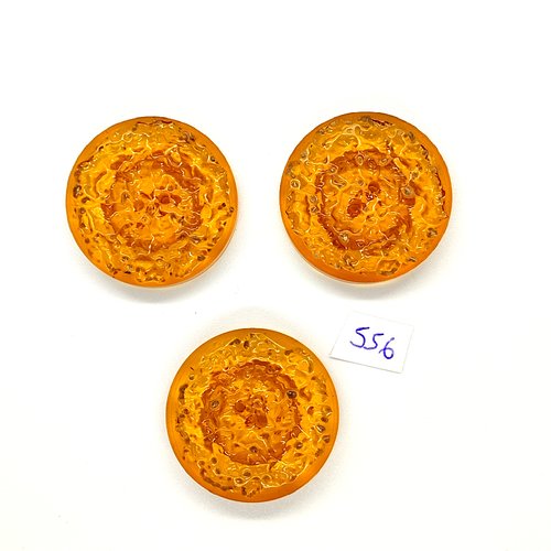 3 boutons en résine orange - vintage - 33mm - tr556