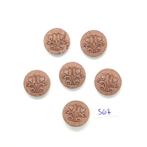 6 boutons en résine rose / lilas - fleur - vintage - 20mm - tr567