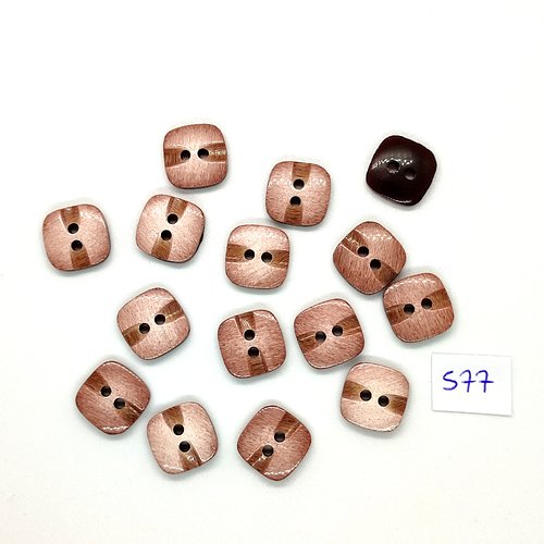 15 boutons en résine beige et marron dessous - vintage - 13x13mm - tr577