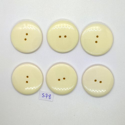 6 boutons en résine blanc cassé / ivoire - vintage - 36mm - tr578