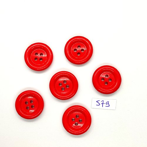 6 boutons en résine rouge - vintage - 22mm - tr579
