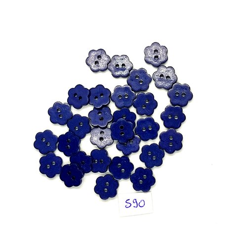 30 boutons fantaisie en résine bleu - fleur - vintage - 12mm - tr590