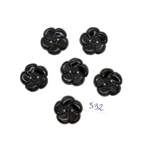 6 boutons fantaisie en résine noir - fleur - vintage - 22mm - tr592