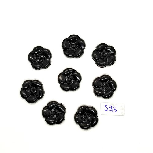 8 boutons fantaisie en résine noir - fleur - vintage - 18mm - tr593