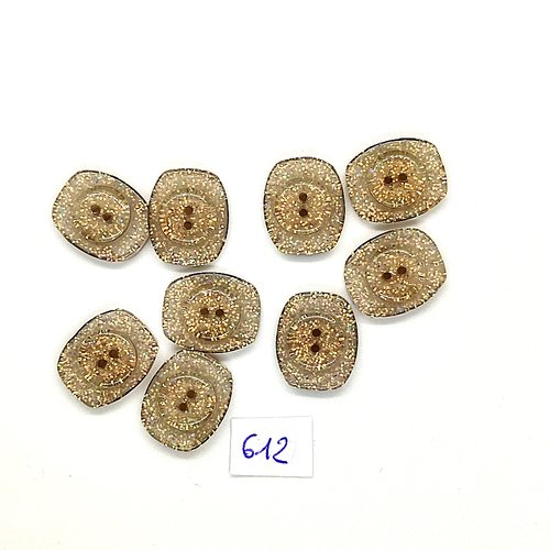9 boutons en résine jaune pailleté - vintage - 15x17mm - tr612