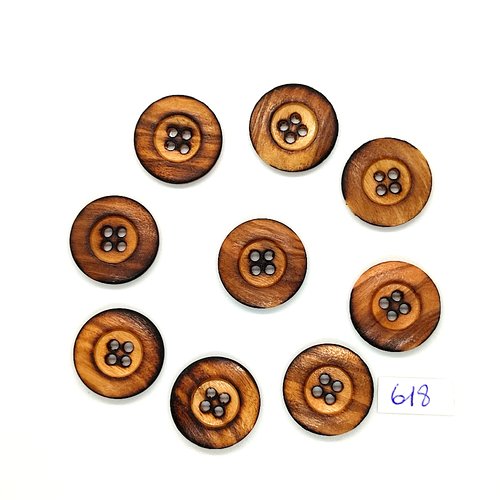 9 boutons en bois marron - vintage - 21mm - tr618