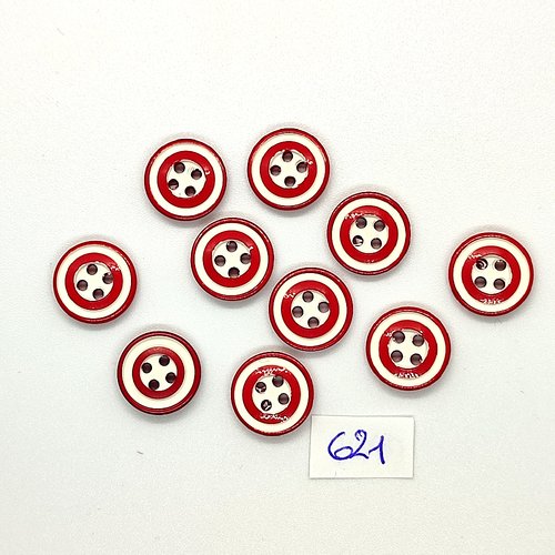 10 boutons en résine rouge et blanc - vintage - 14mm - tr621