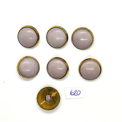 6 boutons en résine doré et lilas - vintage - 18mm - tr620