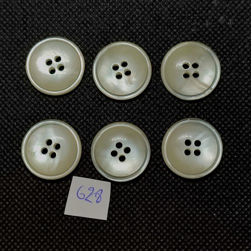 6 boutons en résine ivoire / jaune clair - vintage - 20mm - tr628