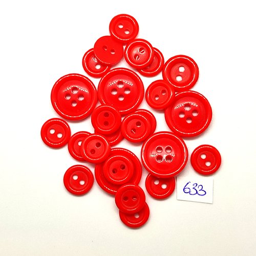 25 boutons en résine rouge - vintage - 18mm - 14mm et 11mm - tr633