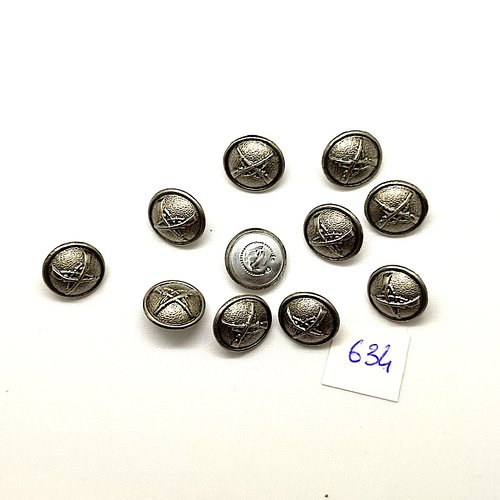 11 boutons en métal argenté - vintage - 12mm - tr634