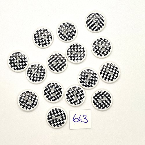 15 boutons en résine blanc et noir - vintage - 13mm - tr643