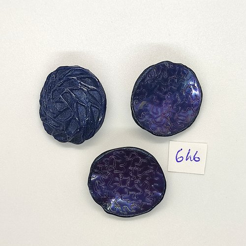 3 boutons en résine (celluloid) bleu - vintage - 27mm et 28mm - tr646