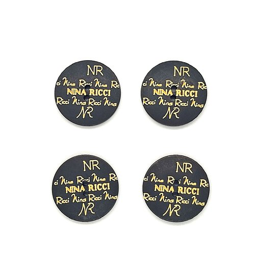 4 boutons haute couture nina ricci en résine noir et doré - vintage - 23mm - tr647