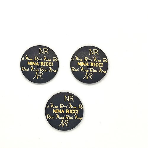 3 boutons haute couture nina ricci en résine noir et doré - vintage - 23mm - tr647