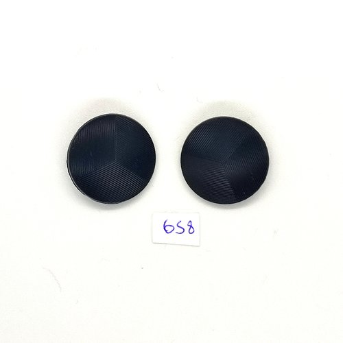 2 boutons en verre noir - vintage - 22mm - tr658