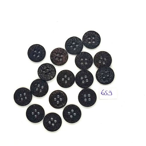 17 boutons en résine noir - vintage - 14mm - tr659