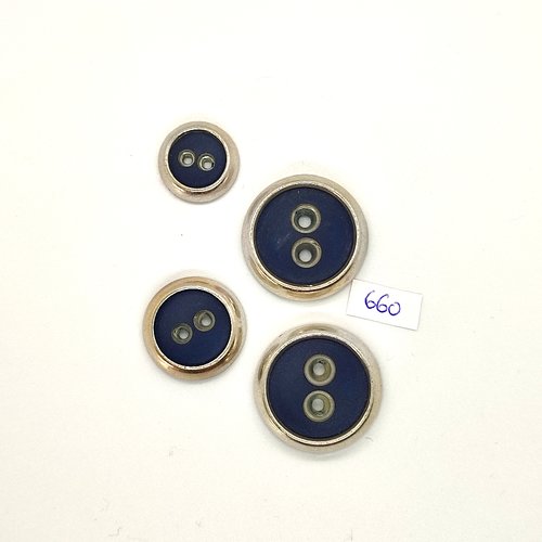 4 boutons en résine argenté et bleu - vintage - 27mm - 22mm et 18mm - tr660