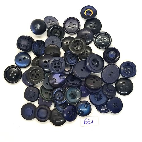 55 boutons en résine bleu foncé - vintage - taille diverse - tr661
