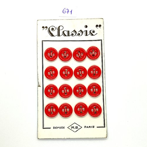 16 boutons sur planche en résine rouge - vintage - 12mm - tr671