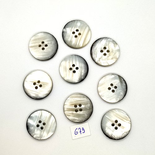 9 boutons en résine gris - vintage - 23mm - tr679
