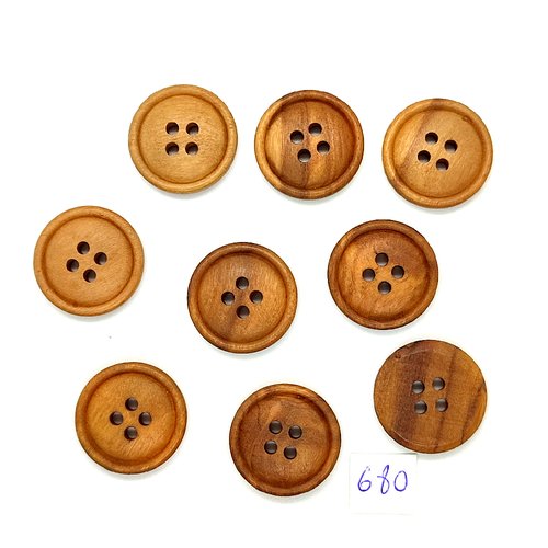 9 boutons en bois marron - vintage - 23mm - tr680