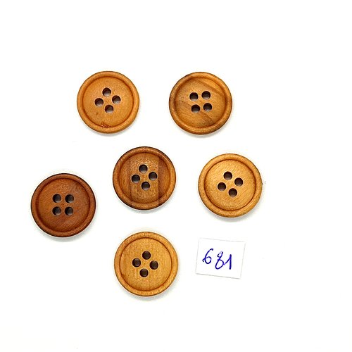 6 boutons en bois marron - vintage - 18mm - tr681