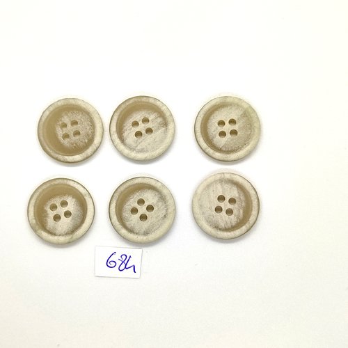 6 boutons en résine beige - vintage - 20mm - tr684