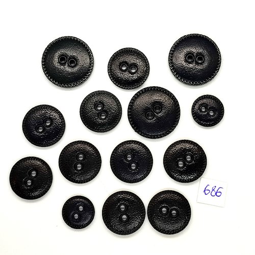 14 boutons en résine noir - vintage - 25mm - 20mm et 15mm - tr686