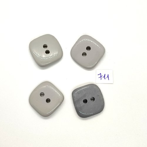 4 boutons en résine gris clair et foncé - vintage - 24x24mm - tr711