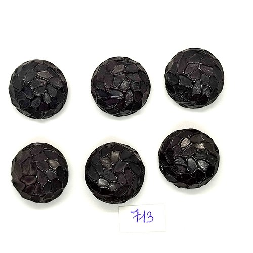 6 boutons en résine noir - vintage - 27mm - tr713
