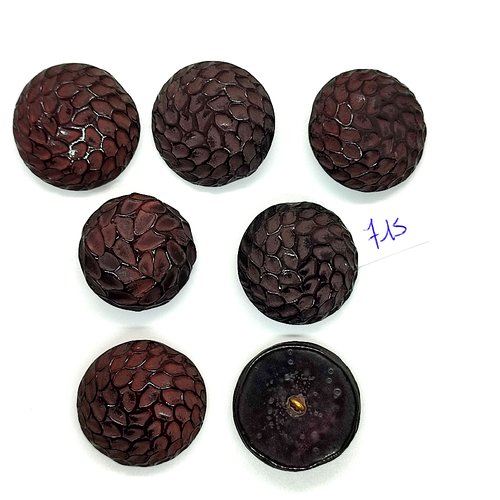 7 boutons en résine marron - vintage - 29mm - tr715