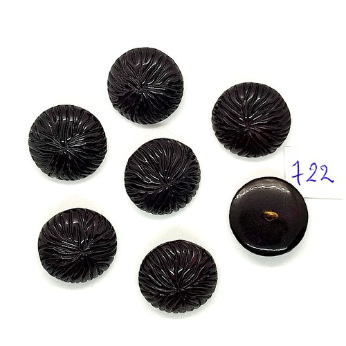 7 boutons en résine noir - vintage - 20mm - tr722
