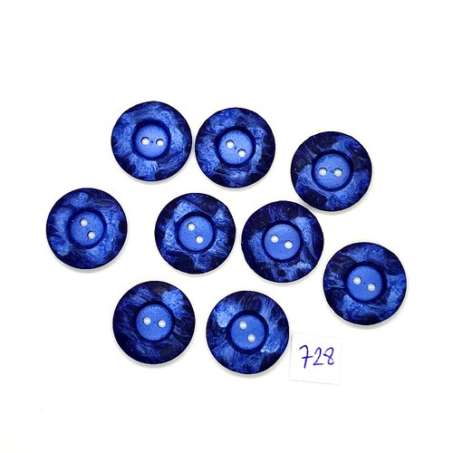 9 boutons en résine bleu - vintage - 20mm - tr728