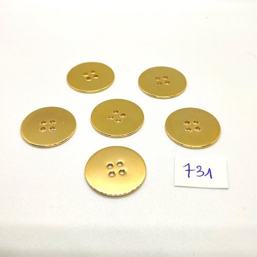 6 boutons en métal doré - vintage - 27mm - tr731