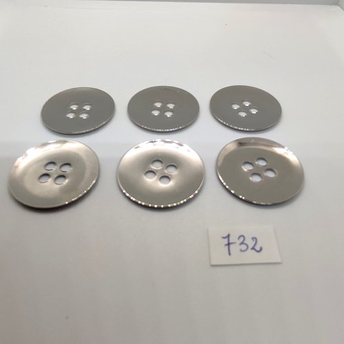 6 boutons en métal argenté - vintage - 27mm - tr732