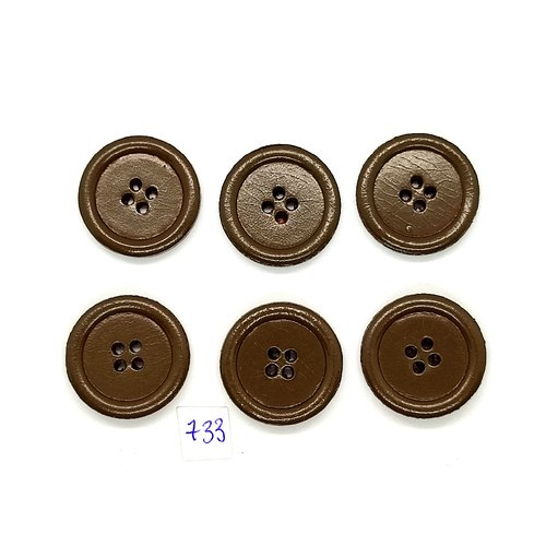 6 boutons en résine taupe - vintage - 25mm - tr733