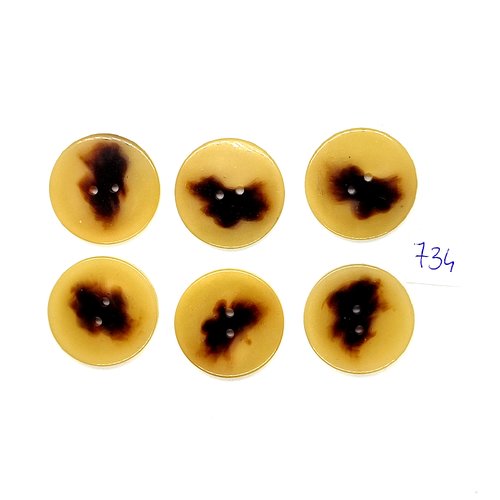 6 boutons en résine marron et beige - vintage - 27mm - tr734