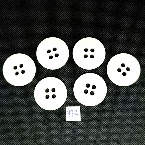 6 boutons en résine blanc - vintage - 31mm - tr772