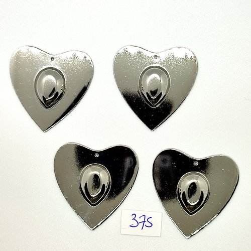 4 breloques / pendentifs en métal argenté - coeur - 38x38mm - tr775