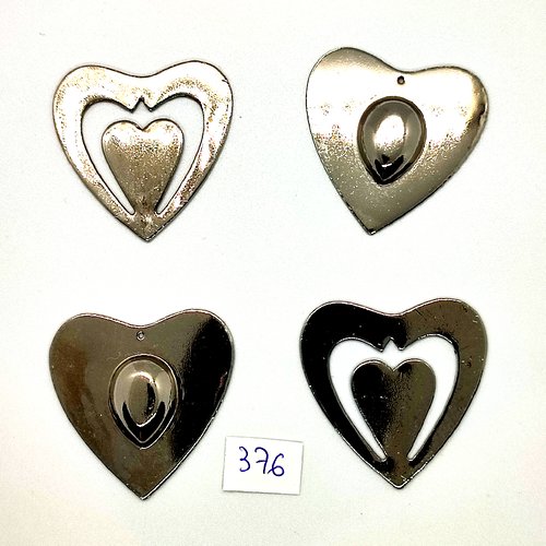 4 breloques / pendentifs en métal argenté - coeur - 38x38mm - tr776