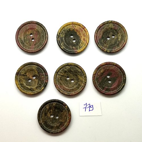 7 boutons en résine marron dégradé - vintage - 26mm - tr779