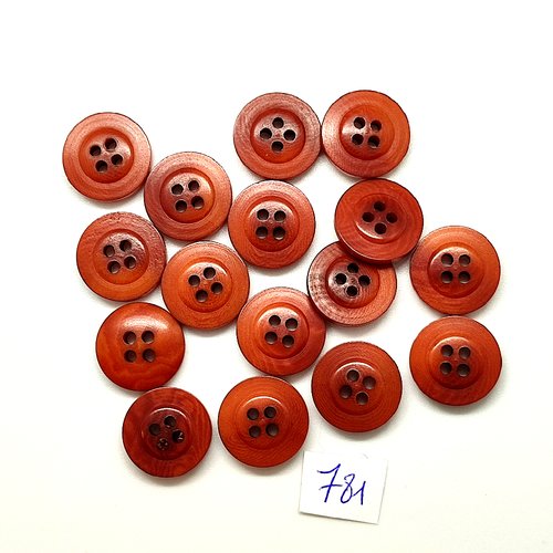 16 boutons en résine marron - vintage - 15mm - tr781