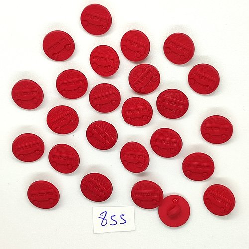 25 boutons fantaisie en résine rouge - un bus - vintage - 12mm - tr855