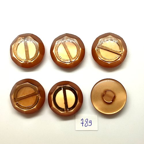 6 boutons en résine marron et doré - vintage - 27mm - tr788