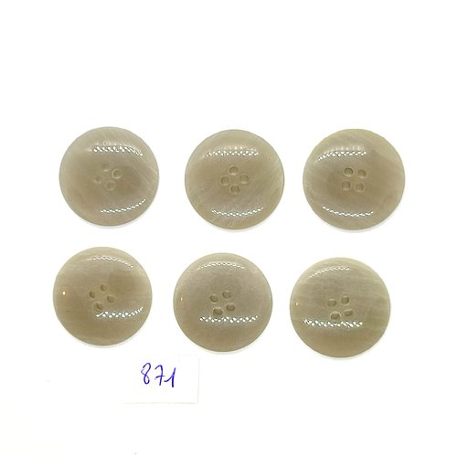 6 boutons en résine gris - vintage - 25mm - tr871